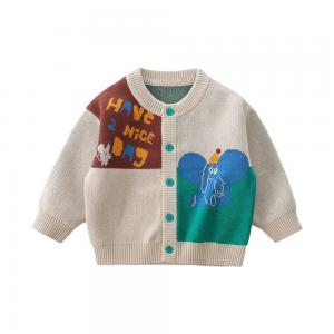 autumn and winter baby cotton yarn knitted cardigan crew collar sweater coat