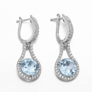 China English Lock Blue Topaz Dangle Earrings White Gold 4.0g supplier