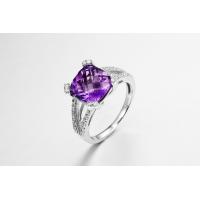 China 3.16g 925 Silver Gemstone Rings AAA CZ Female Amethyst Wedding Ring on sale