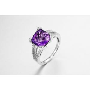 China 3.16g 925 Silver Gemstone Rings AAA CZ Female Amethyst Wedding Ring supplier