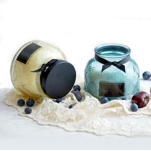 China Lace Pattern Glass Soy Candle Jar Natural Soy Wax Candles wholesale