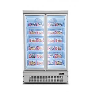 China Fan cooling Bottom Units Glass door Fridge Inside Visible Stand Display Freezer 750W supplier