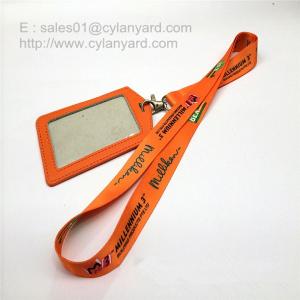 Dye sub printing lanyard with leather badge, dye sub print ribbon with metal swivel clip