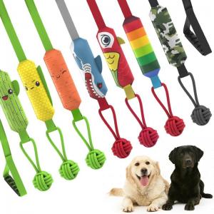 China Interactive Sound Pet Chew Toys Tug War Cotton Squeaky Dog Ball Rope supplier