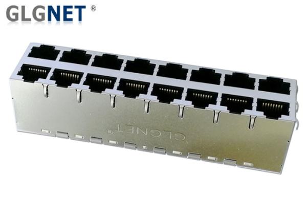 Magnetic RJ45 Connector  2 x 8 Stacked Rj45 Jacks 10 / 100 / 1000 Base - T Through Hole