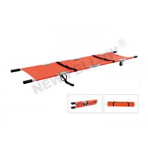Orange Double - folded Wheeled Pole Emergency Folding Stretcher for Ambulance
