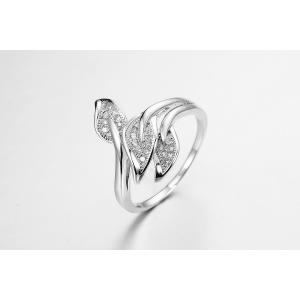 Three Leaves Butterfly 925 Silver CZ Rings 3.54g Sterling Silver Cubic Zirconia Ring Set