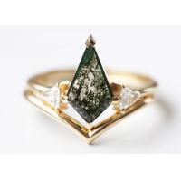 China Triangle Natural Moss Agate Engagement Ring , 9k Gold Ring With Diamonds OEM ODM on sale