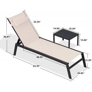 Outdoor Lounge Chair Set Aluminum Patio Chaise Lounger Side Table and Pillow Outside Pool Beach Sunbathing Tann
