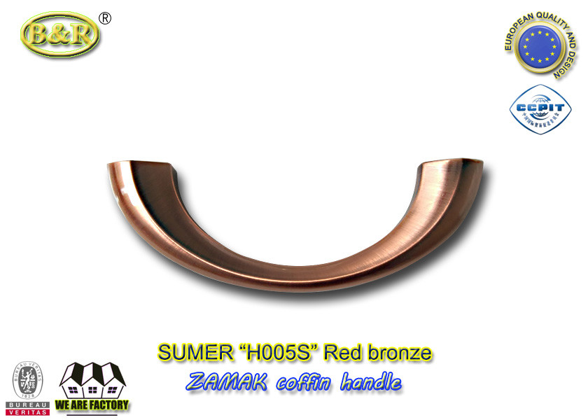 China Caixão do metal da dimensão 19×7cm Zamak da referência nenhum H005S segura a forma de bronze vermelha da lua da cor supplier