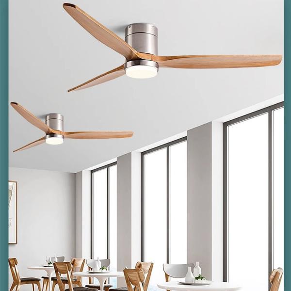 Fabrique de gros en bois 52 pouces moderne 3 feuilles contrôle à distance intelligent LED ventilateur de plafond décoratif avec lumière