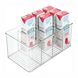 Plastic Food Storage Bin Clear Organizer with 4 Compartments for Kitchen Cabinet, Pantry, Shelf, Drawer, Fridge, Freezer