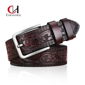 China Vintage Carved Craft Men's Leather Belts Needle Buckle Fashion Jeans Belt 40mm supplier