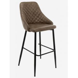 Retro Brown Leather Upholstery Kitchen Barstool Chairs With Footrest Black Steel Leg