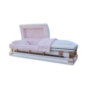 China White Shaded Metal Casket Silver Rose Copper With Pink Velvet Interior And Square Corner supplier