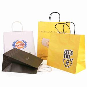 SGS Yellow Black White Kraft Bags Bulk With Handle 30gsm-160gsm