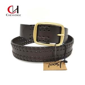 Men'S Center Bar Braided Leather Belt Cowboy Style Wear Resistant