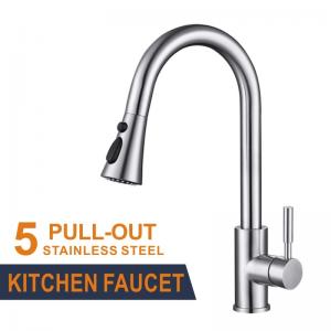 360 Degree Rotation Stainless Steel Kitchen Faucet Brushed Pull Out Sink Faucet