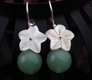 China Shell flower Dongling jade bead sterling silver earring, gemstone earrings on sale 