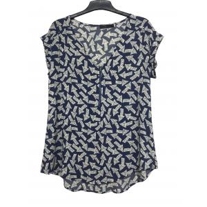 Soft Fashion Ladies Blouse Short Sleeve Blue Printing Color With Different Size