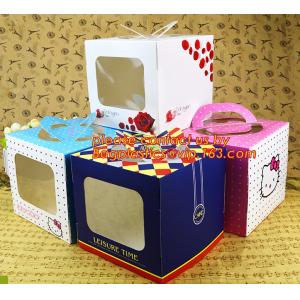 China decorative personalized paper cake boxes, Custom artpaper handle cake box with PVC window, wedding cake boxes with handl supplier