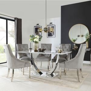 A mesa de jantar superior de mármore preta de prata de aço inoxidável ajustou as mesas de jantar modernas luxuosas 150X90X75