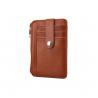 China Women Brown Leather Business Card Holder Debossed Logo With Zip Pocket wholesale