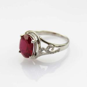 Created Oval Ruby CZ Diamonds Sterling Silver Women Ring (R122)