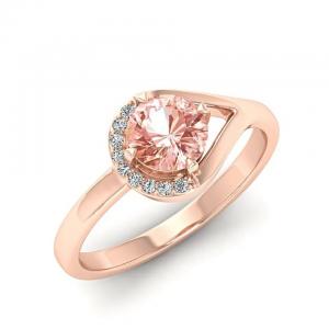 Rose Gold Plated Round Cut Natural Pink Morganite In Center Silver Ring Band S925