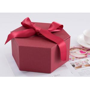 Hexagon Custom Printed Gift Boxes Size 24.5 * 21.3 * 10.5cm With Ribbon