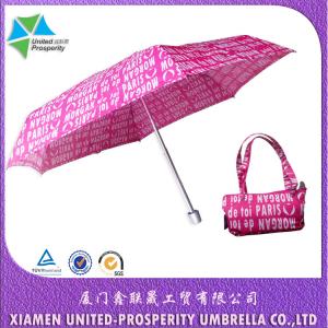China Pink Letters Pattern Triple Folding Aluminium Umbrella supplier