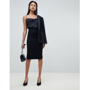 China custom make plain black classic zip back midi skirt for girls supplier