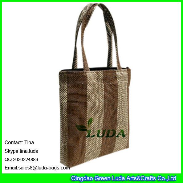 LUDA wine bottle bag striped straw handbag for promotion