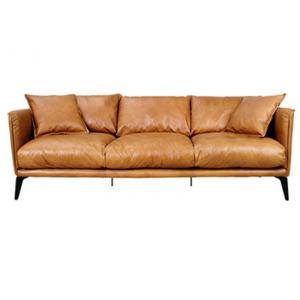 L210cm Full Grain Metal Leg Vintage Tan Leather Sofas With Eiderdown Cushion