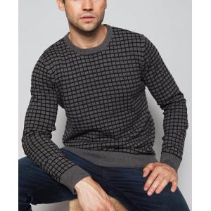 Half Merino Wool / Cotton Intarsia Knit Sweater , Small Check Men'S Polo Pullover Sweater