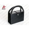 Black Textured Leather Cosmetic Paper Box With Handle & Powder Compact