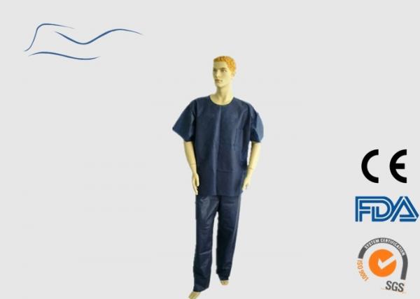 Short Sleeves Disposable Scrub Suits Dark Blue Color PP Plastic Material