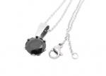 Round Circle Stainless Steel Necklace Silver Chain With Prong Set Jet Black Zircon