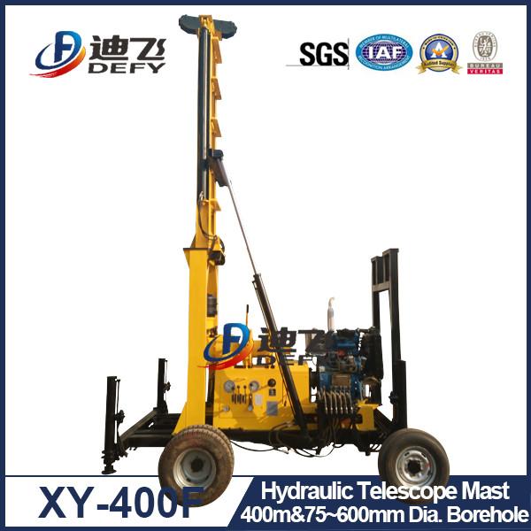 XY-400F 400m Trailer Mounted Hydraulic Water Well Drilling Rig Machine with