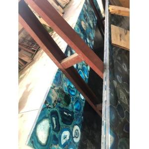 China Custom Polished Blue Agate Backsplash Tile Semi Precious Stone Slabs wholesale