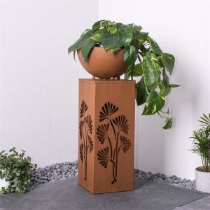 China Outdoor Rust Metal Decorative Column Solar Light Box With Removable Plant Bowl supplier