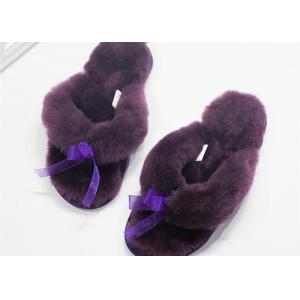 China Household Soft Wool Fluffy Flip Flops , Lambs Wool Lined Slippers With 10mm Flat EVA supplier