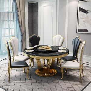 Round Dining Room Stainless Steel Marble Tables Customized Color