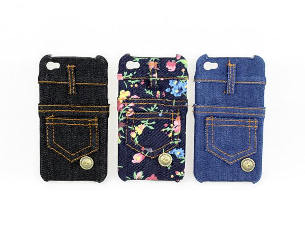 Stylish jeans printing real Jean fabric materials genune iphone 4 protective