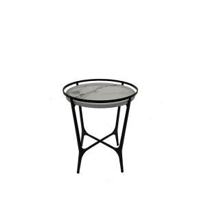 ferro com o pó que reveste a mesa de centro superior de mármore branca e preta para a sala de visitas, tabela de chá pequena, tabela lateral