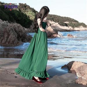 China Chiffon style empire waist green maxi long one piece dresses modern lady casual autumn dress with low price supplier