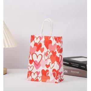 Red 80gsm Kraft Paper Gift Bags Love Heart Printed Paper Goodie Bags With Handles