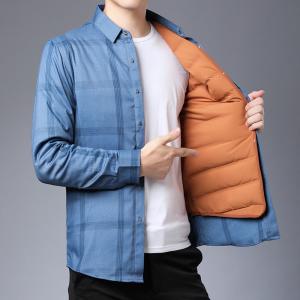 China Men's Winter Quilted Shirt with Detachable Fleece Lining Plaid Stripes and Velvet supplier