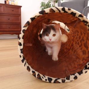 Plush Leopard Print Single Pass Cat Tunnel Funny Cat With Sound Paper Soft Foldable Cat Channel Pet Cat Toy