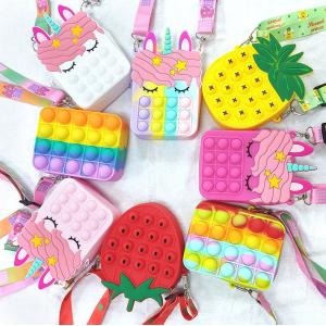 Fidget Push Bubbles Toy Rainbow Unicorn Coin Purse Wallet Ladies Silica Crossbody Bag